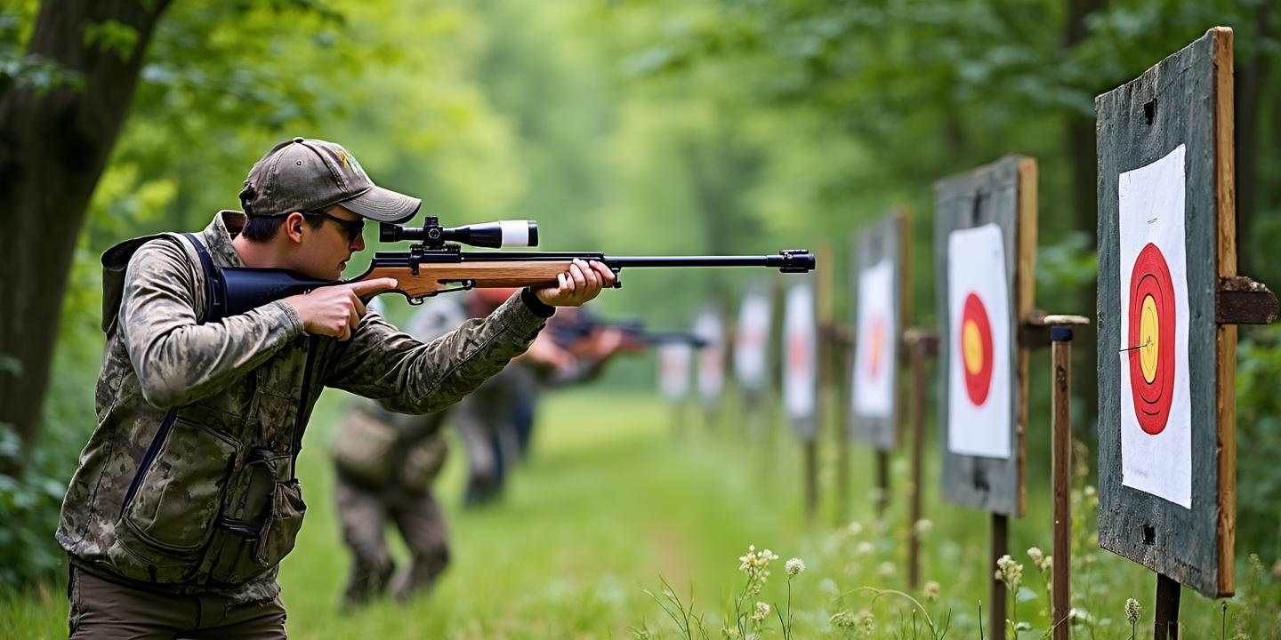 Hunter Field Target competition in natural outdoor woodland setting